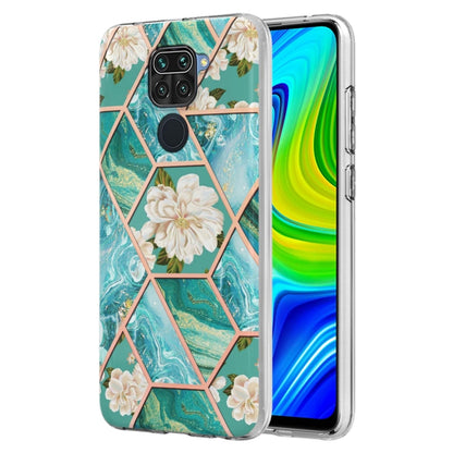 Teal and aqua marble hex flower TPU phone case with big cream flower center