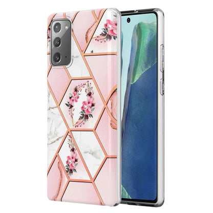 Pink marble hex flower TPU phone case with floral bouquet accents