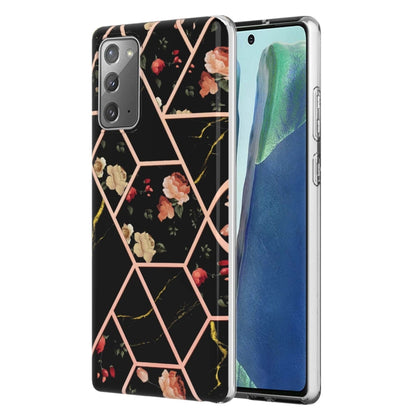Black marble hex flower TPU phone case with floral accents and rose-gold lines