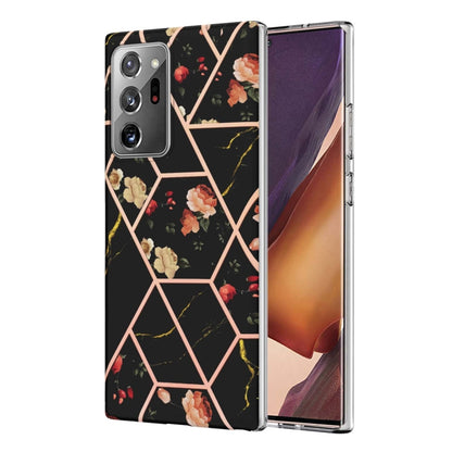 Black TPU phone case with rose floral hexagon pattern and camera cutouts