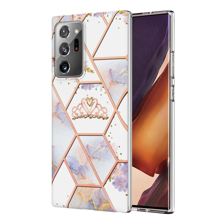 White TPU phone case with peach marble hexagon design and flower accents