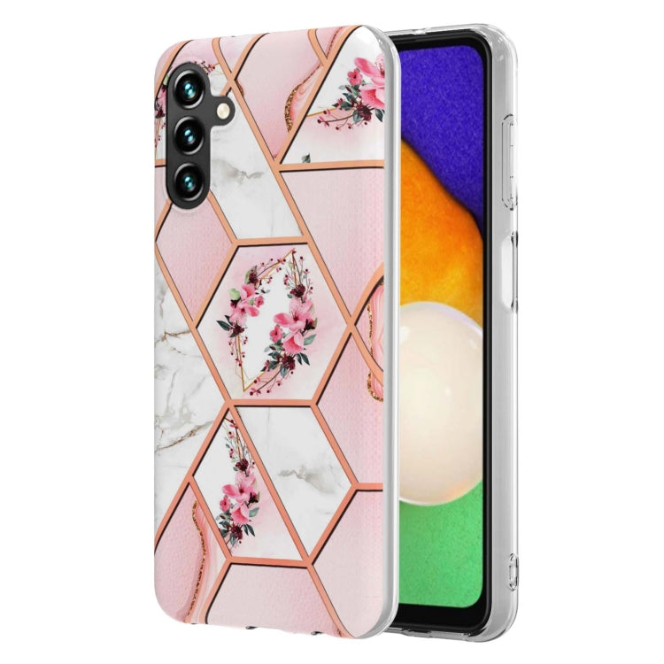 Pink marble hex flower TPU phone case with floral sprays and soft background