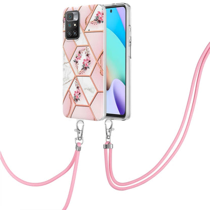 Pink floral TPU phone case with hex marble pattern and pink lanyard