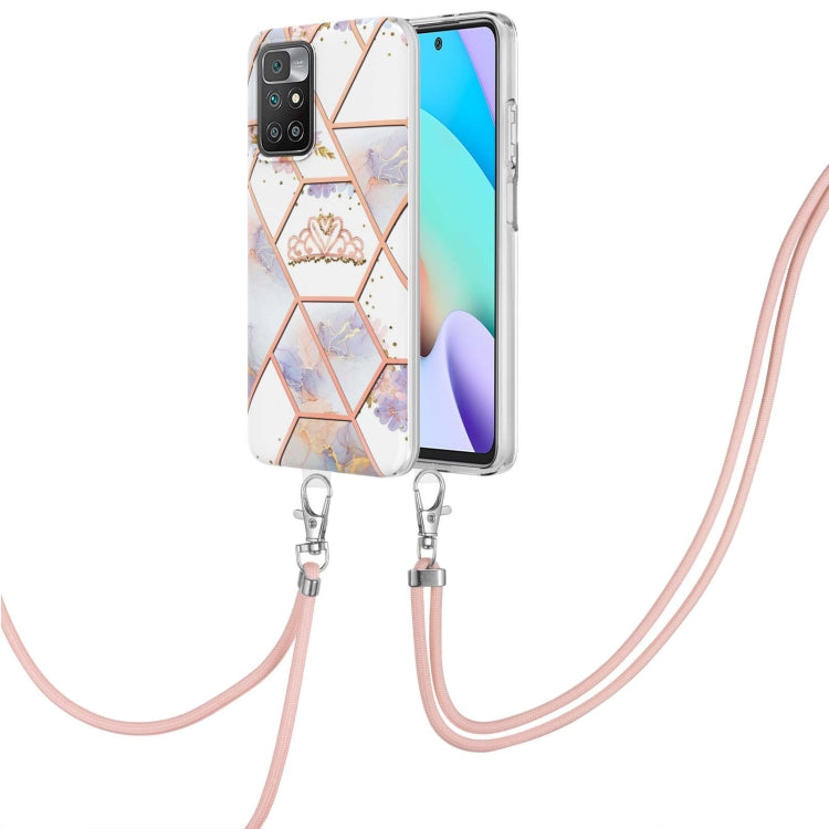 White-and-pink floral TPU phone case with hex marble pattern and pink lanyard