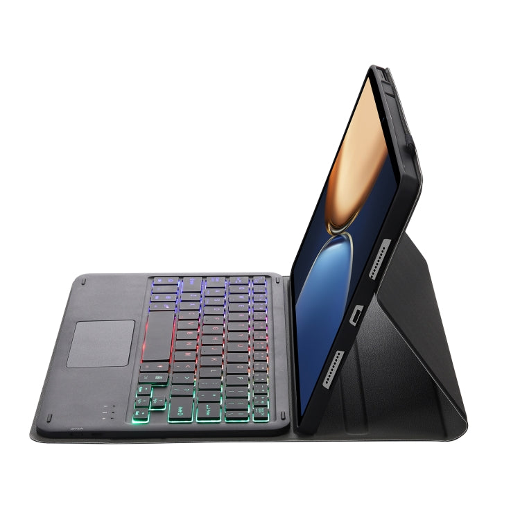 Black tablet keyboard folio case with tri-color backlit keys and side hinge
