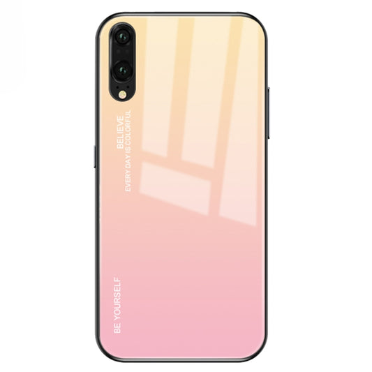 Gradient glass phone case with pink-to-cream tones and camera cutouts for a smartphone