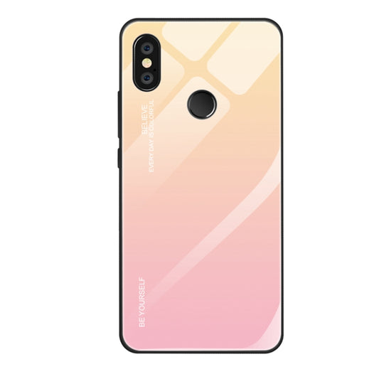 Gradient glass phone case with yellow-to-pink abstract pattern and camera cutouts