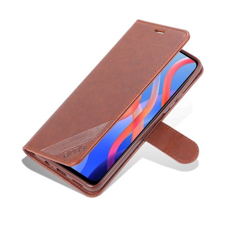 Brown leather flip phone case with stand flip cover and camera cutout