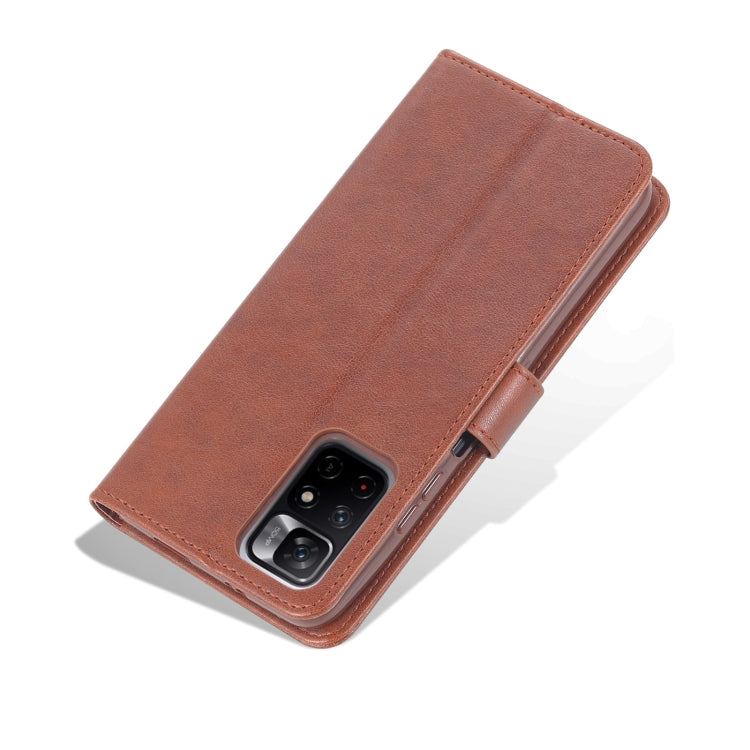 Brown leather flip phone case with textured finish and camera cutout on back