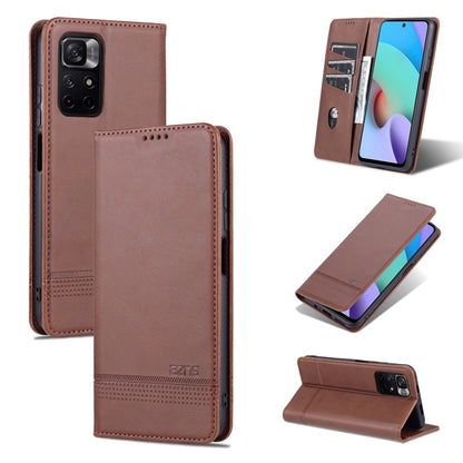 Dark brown leather flip phone case with card slots and magnetic holder for Xiaomi Redmi Note 11