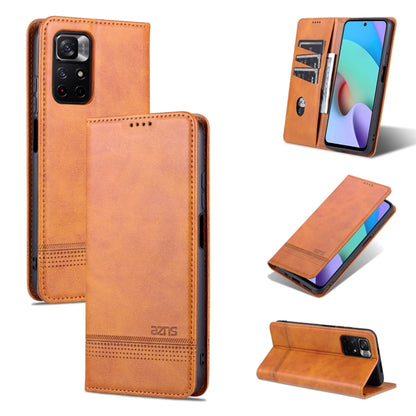 Light brown leather flip phone case with card slots and magnetic holder for Xiaomi Redmi Note 11
