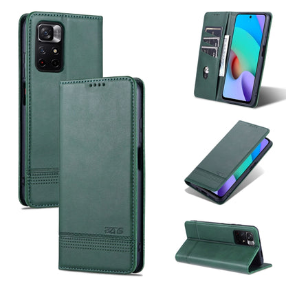 Dark green leather flip phone case with card slots and magnetic holder for Xiaomi Redmi Note 11