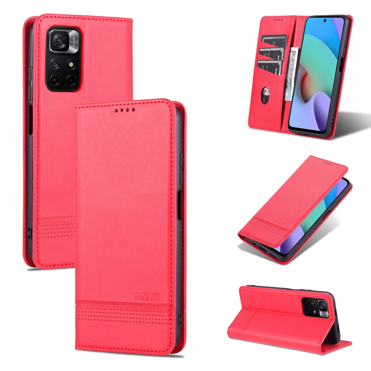Magnetic flip leather phone case with card slots and stand, red