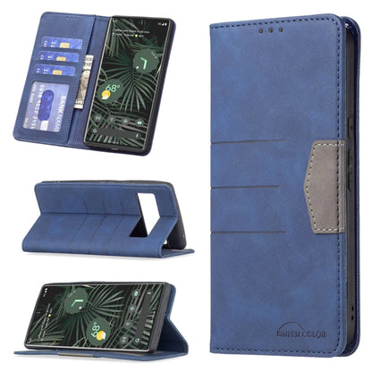 Blue leather magnetic phone wallet case with card slots and fold stand