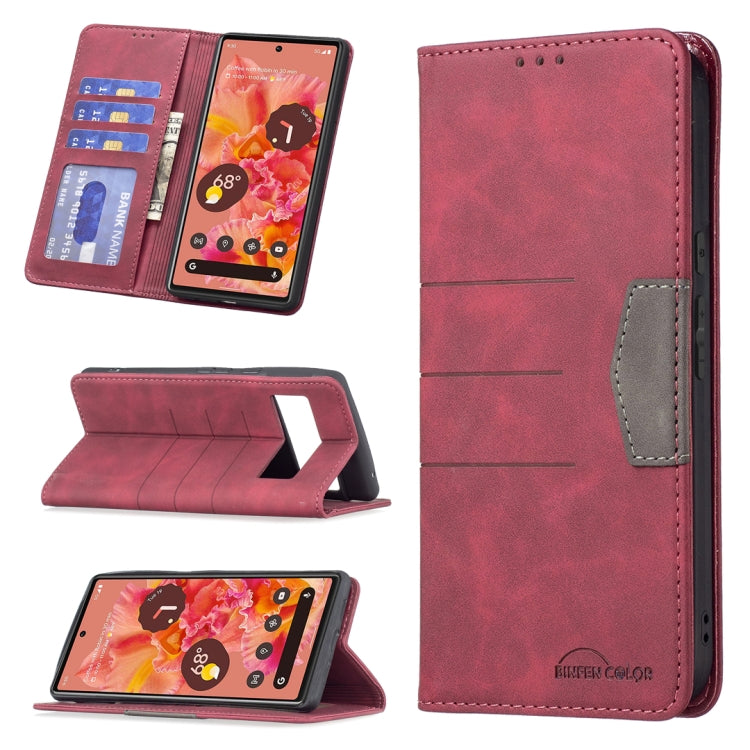 Red leather wallet phone case set with card slots and folio stand for viewing