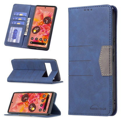 Blue leather magnetic phone wallet case with card slots and viewing stand