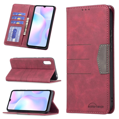 Red leather phone case with card slots, flip stand, and cutout at top