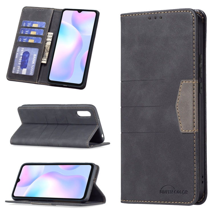 Dark gray magnetic leather phone case with card slot and flip stand, open and side view