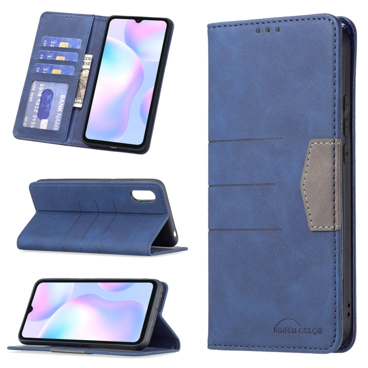Blue leather magnetic phone wallet case with card slots and fold cover