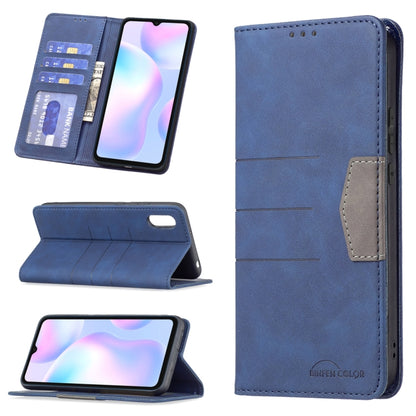 Blue leather magnetic phone wallet case with card slots and fold cover