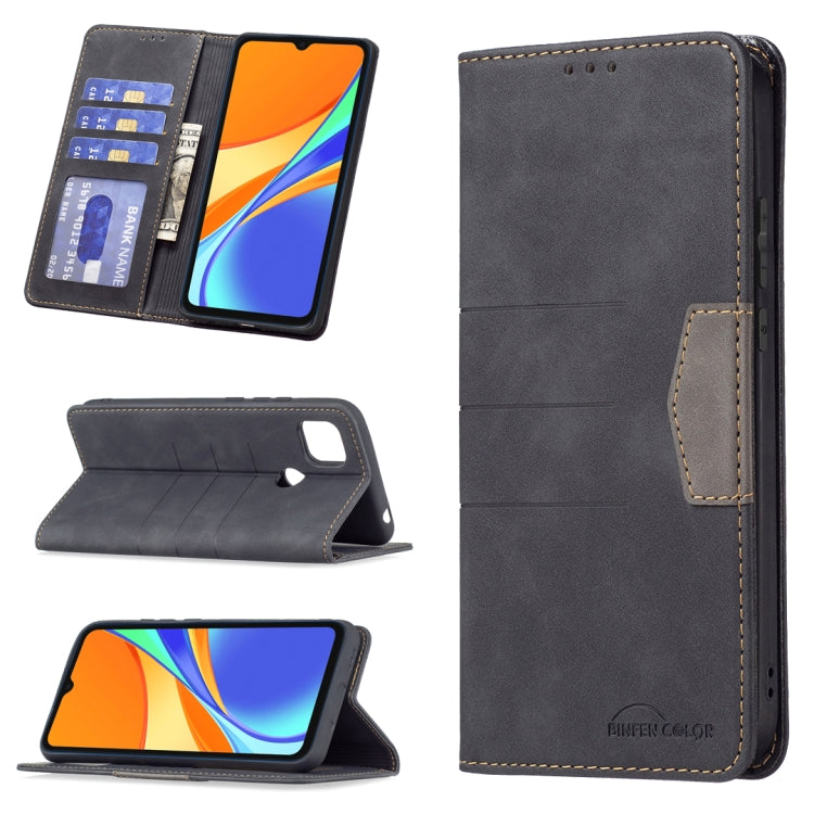 Dark gray magnetic leather phone case with card slot and flip stand, open with cutouts
