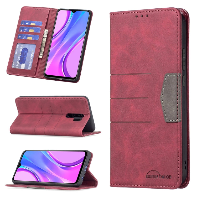 Magnetic leather phone case with card slots and stand, red finish