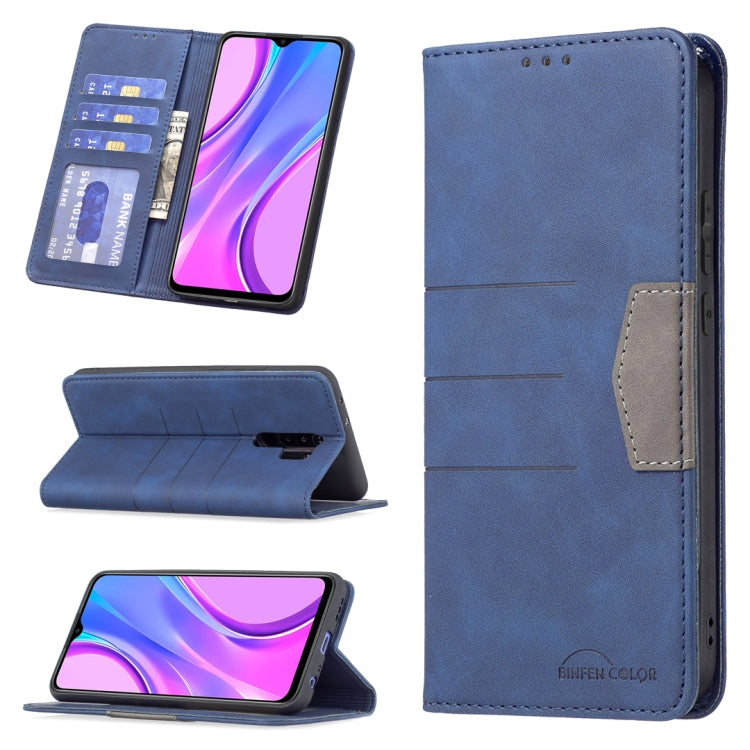 Blue magnetic leather phone wallet case with card slots and flip-stand, side cutouts