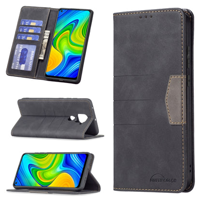 Dark gray magnetic leather phone case with card slot and flip stand, open and closed views