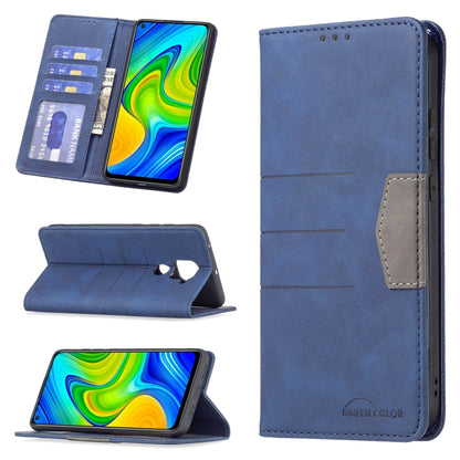 Blue magnetic leather phone wallet case with card slots and flip-stand, side cutouts