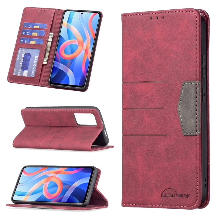 Magnetic leather phone case with card slots, red, front flip cover