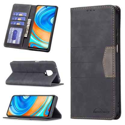 Dark gray magnetic leather phone case with card slot and flip stand, open and closed