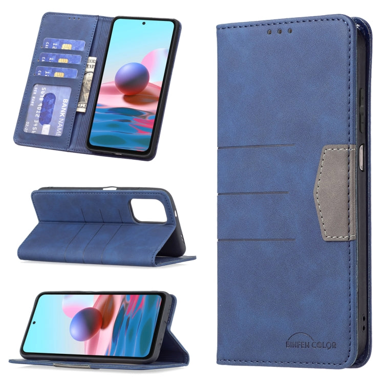 Blue magnetic leather phone wallet case with card slots and flip-stand, side cutouts