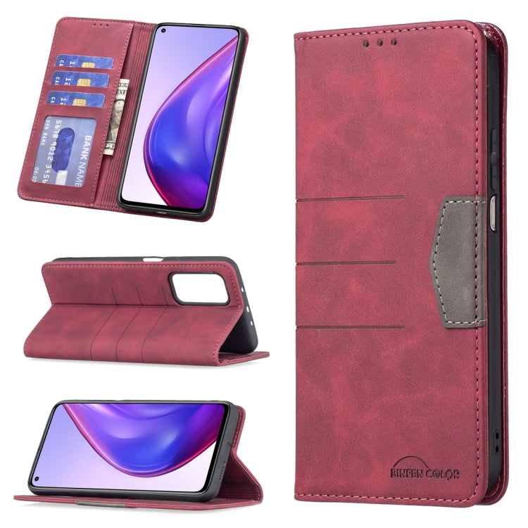 Magnetic leather phone case with card pocket, red, flip cover with stand