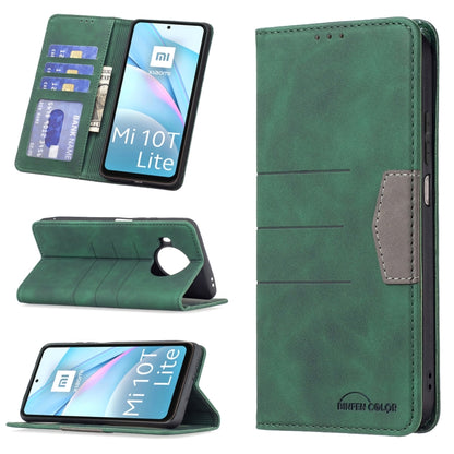 Green leather phone wallet case with magnetic closure, card slots, and stand function