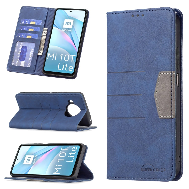 Blue magnetic leather phone wallet case with card slots and flip-stand, side cutouts