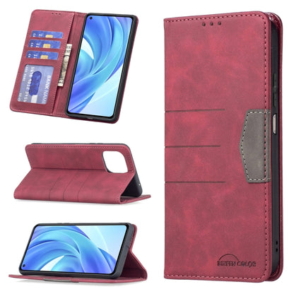 Magnetic leather phone case with card holder, red, folio flip and stand