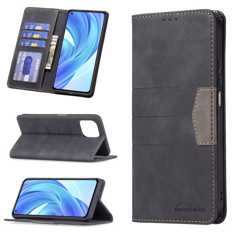 Dark gray leather magnetic phone wallet case with card slots and viewing stand