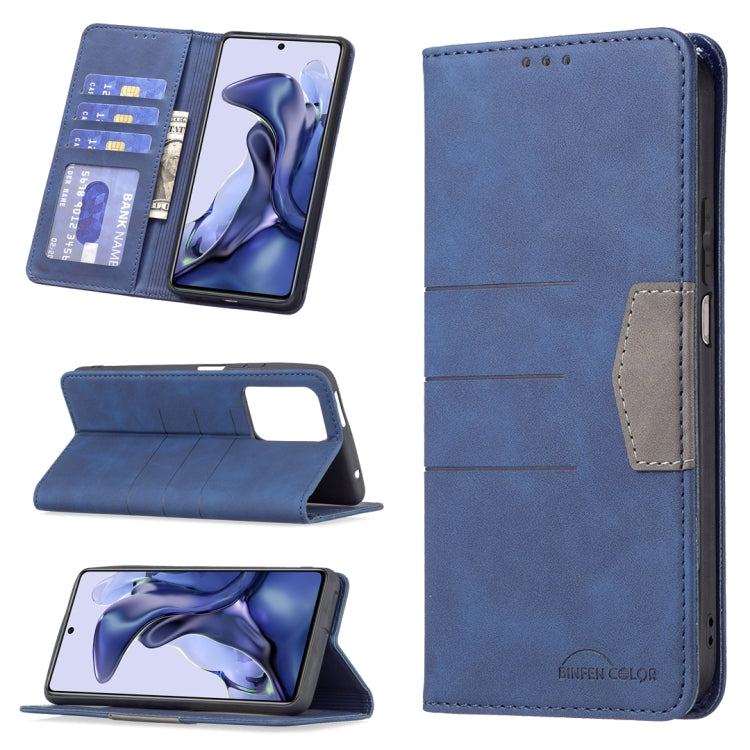 Blue magnetic leather phone wallet case with card slots and side pocket