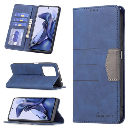 Blue magnetic leather phone wallet case with card slots and side pocket