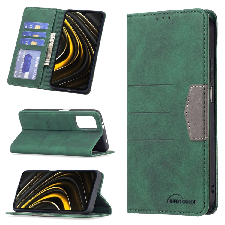 Green leather phone wallet case with magnetic closure, card slots, and portrait kickstand