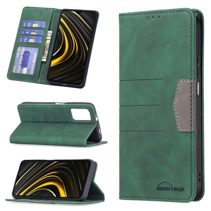 Green leather phone wallet case with magnetic closure, card slots, and portrait kickstand