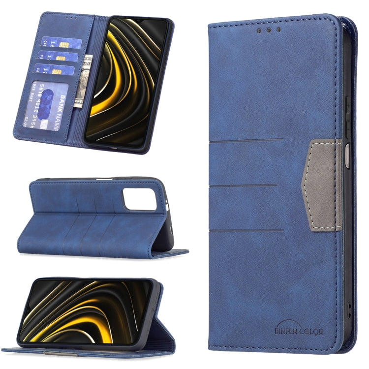 Blue magnetic leather phone wallet case with card slots and kickstand
