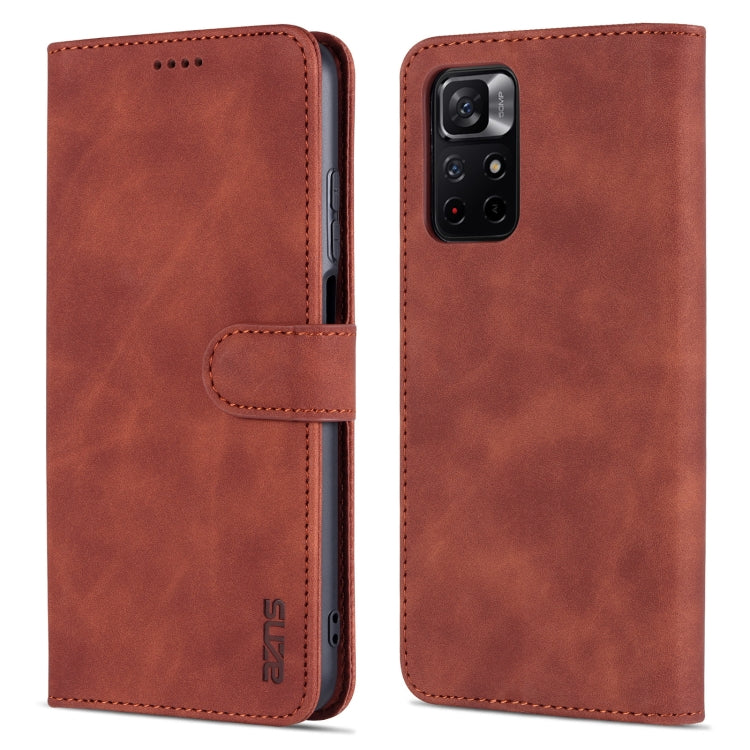 AZNS flip leather phone case with card slot, brown—back cover and side flap