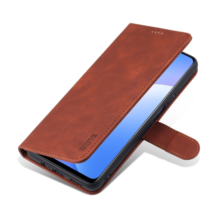 AZNS flip leather phone case with wallet stand, brown—angled view