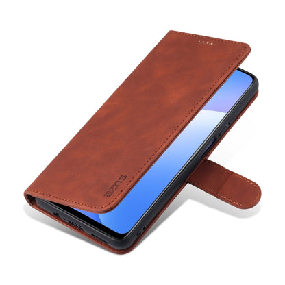 AZNS flip leather phone case with wallet stand, brown—angled view
