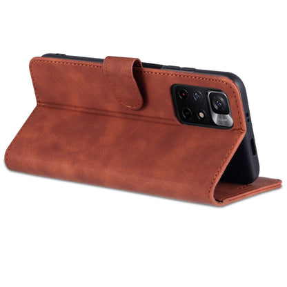 AZNS flip leather phone case with card slots, brown—folded stand with camera cutout
