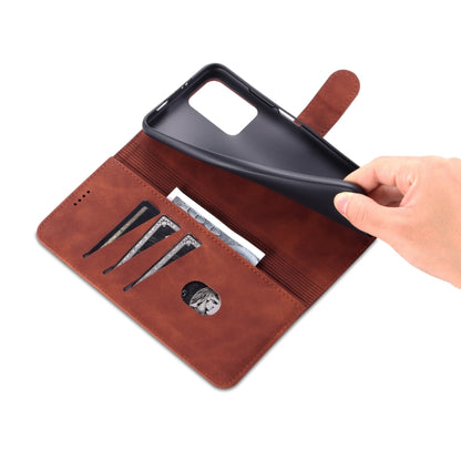 AZNS flip leather phone case with card slots, brown—interior view held by hand