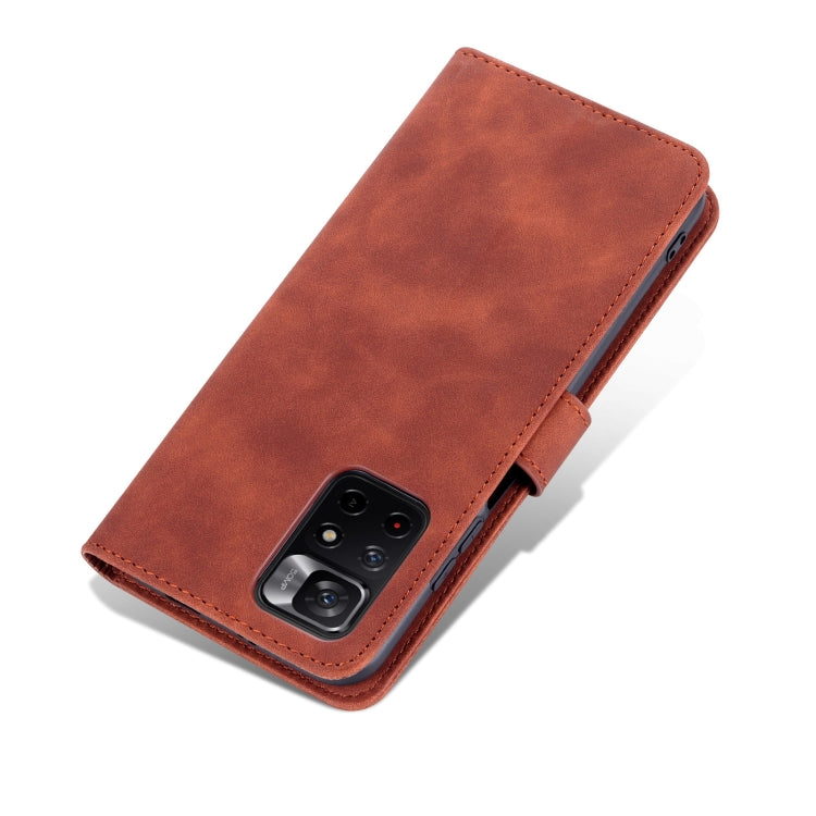 AZNS flip leather phone case with wallet, brown—rear camera cutout and side strap