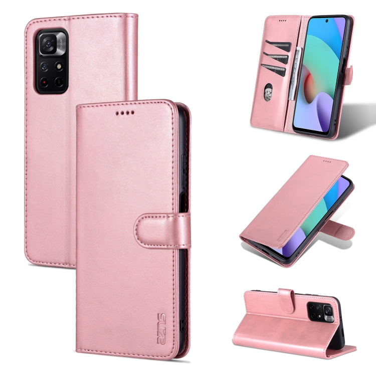 AZNS flip leather phone case with card slots and wallet, rose gold—front and back
