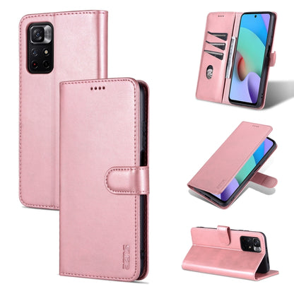 AZNS flip leather phone case with card slots and wallet, rose gold—front and back